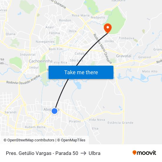Pres. Getúlio Vargas - Parada 50 to Ulbra map