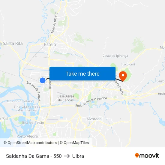 Saldanha Da Gama - 550 to Ulbra map