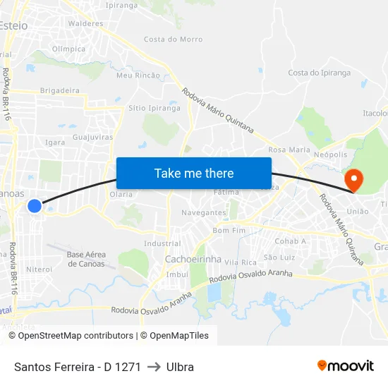 Santos Ferreira - D 1271 to Ulbra map