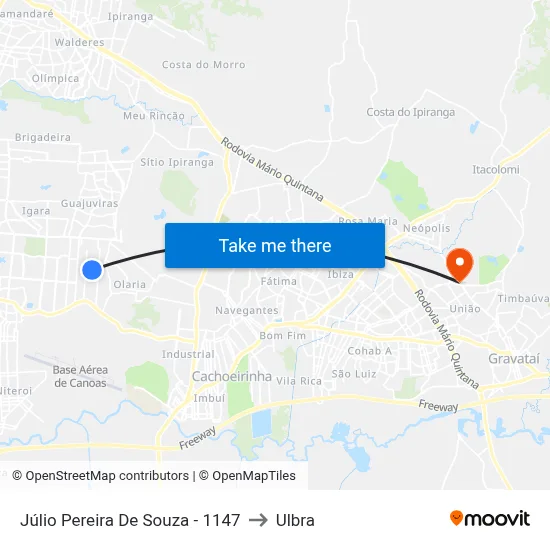 Júlio Pereira De Souza - 1147 to Ulbra map