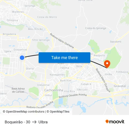 Boqueirão - 30 to Ulbra map