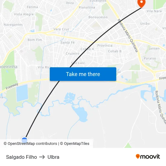 Salgado Filho to Ulbra map