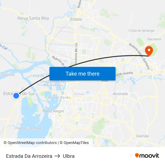 Estrada Da Arrozeira to Ulbra map