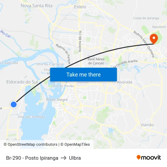 Br-290 - Posto Ipiranga to Ulbra map