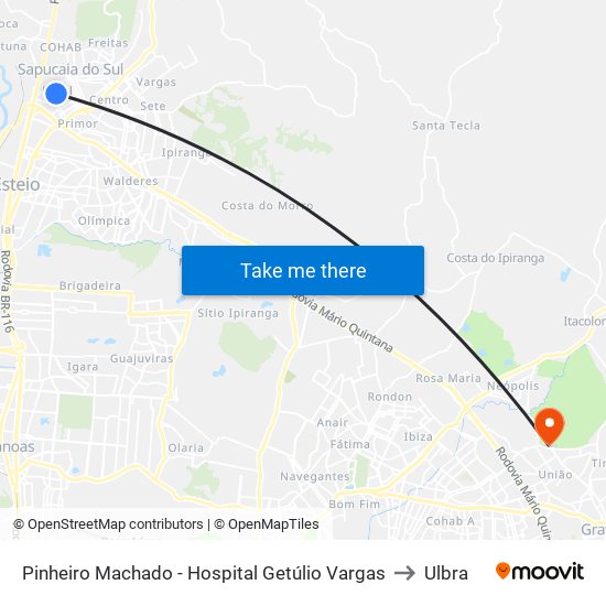 Pinheiro Machado - Hospital Getúlio Vargas to Ulbra map
