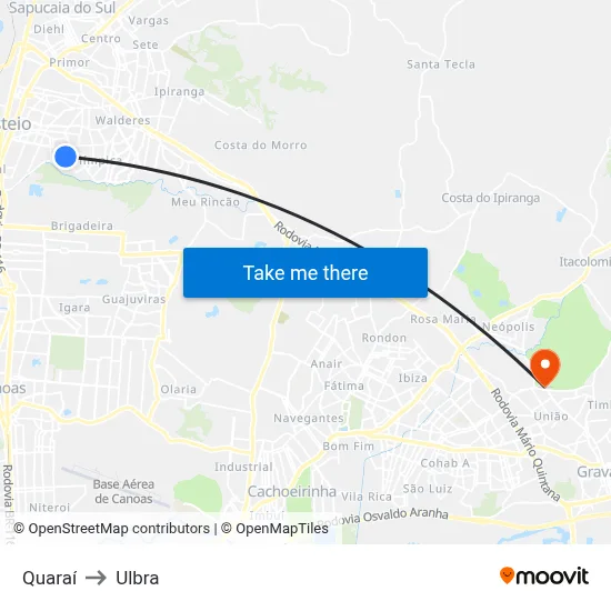 Quaraí to Ulbra map