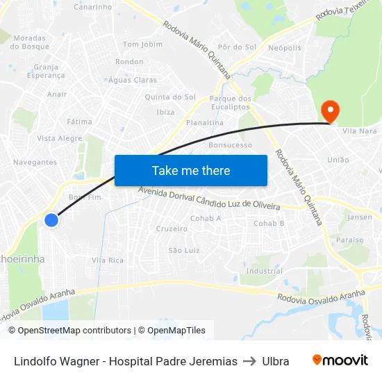 Lindolfo Wagner - Hospital Padre Jeremias to Ulbra map
