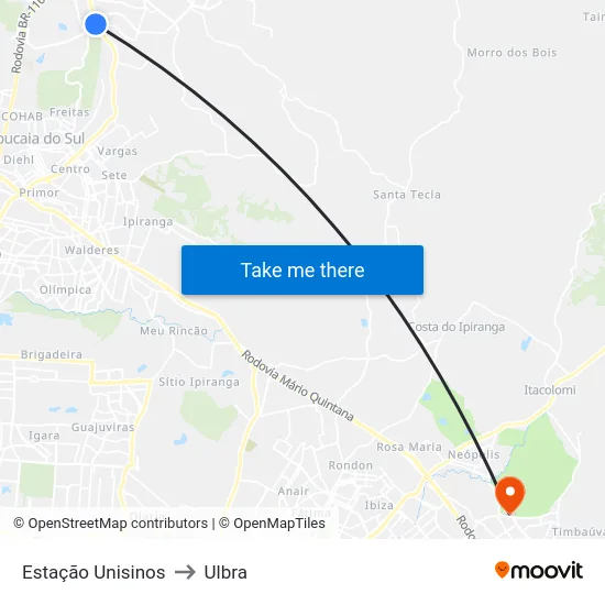 Estação Unisinos to Ulbra map