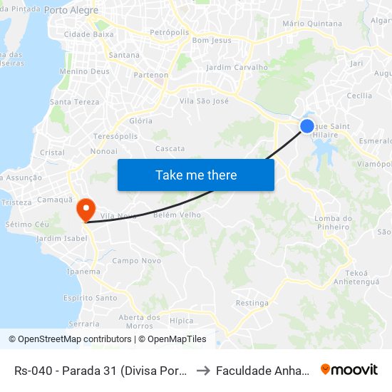 Rs-040 - Parada 31 (Divisa Porto Alegre) to Faculdade Anhanguera map