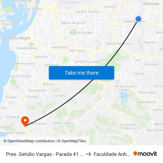 Pres. Getúlio Vargas - Parada 41 (Big Alvorada) to Faculdade Anhanguera map