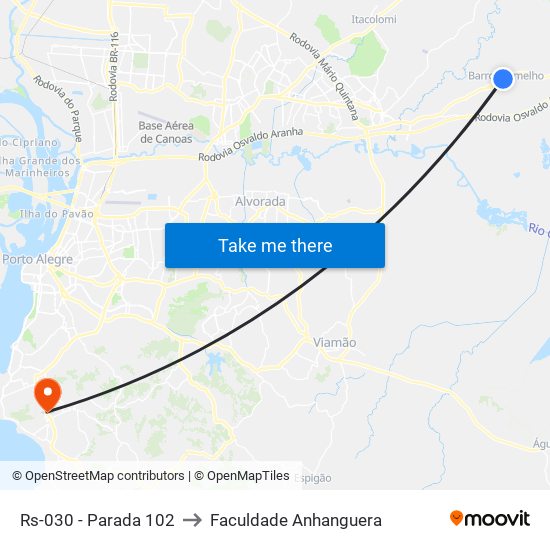 Rs-030 - Parada 102 to Faculdade Anhanguera map