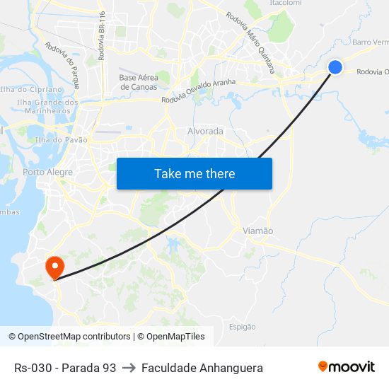 Rs-030 - Parada 93 to Faculdade Anhanguera map