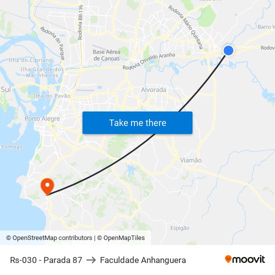 Rs-030 - Parada 87 to Faculdade Anhanguera map