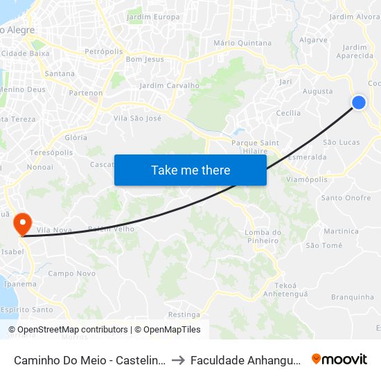 Caminho Do Meio - Castelinho to Faculdade Anhanguera map