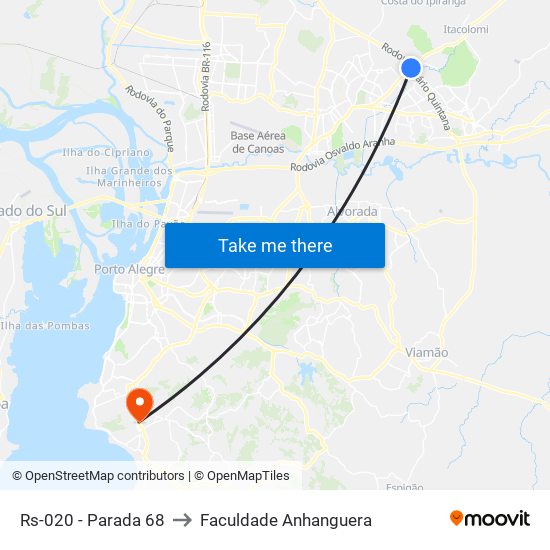Rs-020 - Parada 68 to Faculdade Anhanguera map