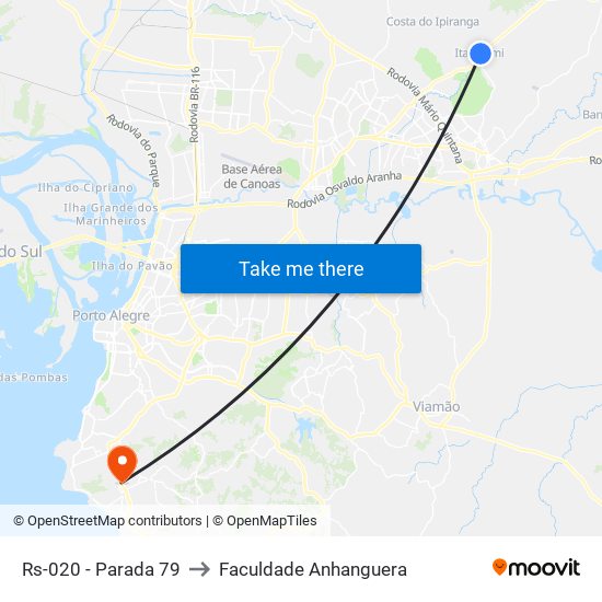 Rs-020 - Parada 79 to Faculdade Anhanguera map