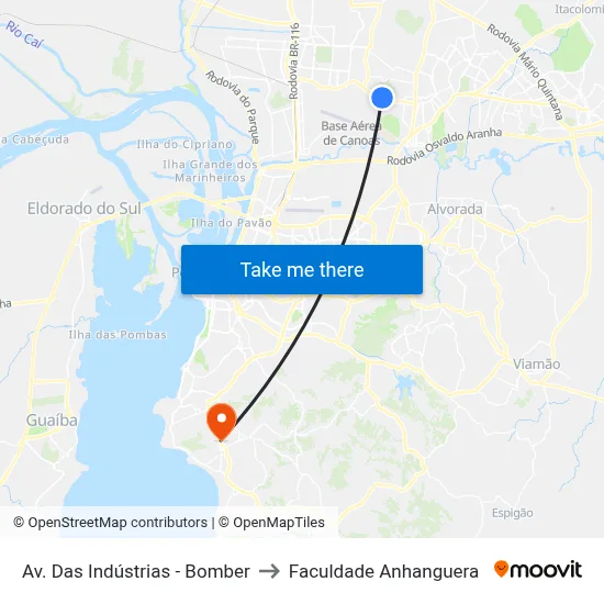 Av. Das Indústrias - Bomber to Faculdade Anhanguera map