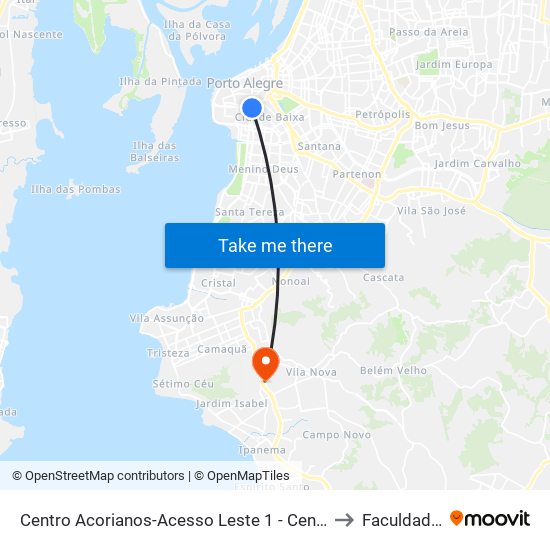 Centro Acorianos-Acesso Leste 1 - Centro Histórico Porto Alegre - Rs 90050-240 Brasil to Faculdade Anhanguera map