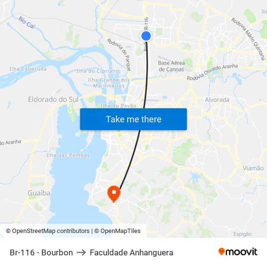 Br-116 - Bourbon to Faculdade Anhanguera map