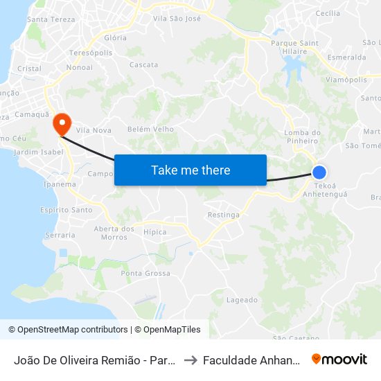 João De Oliveira Remião - Parada 21 to Faculdade Anhanguera map