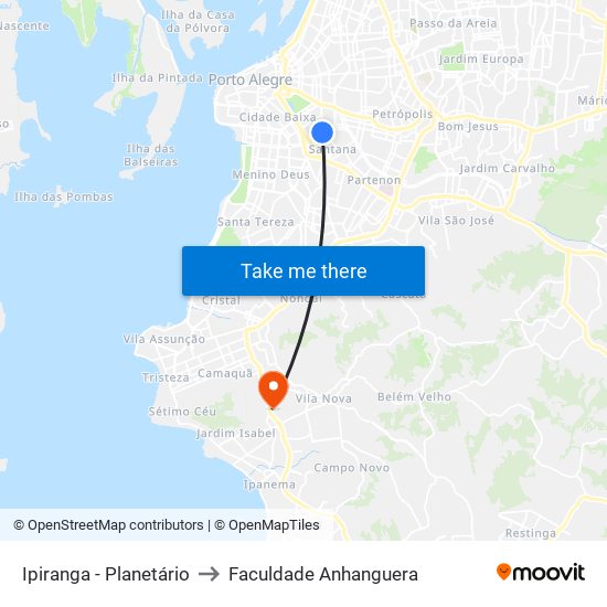 Ipiranga - Planetário to Faculdade Anhanguera map