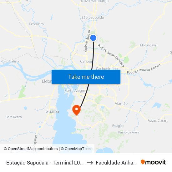 Estação Sapucaia - Terminal L04/L13/L14 to Faculdade Anhanguera map