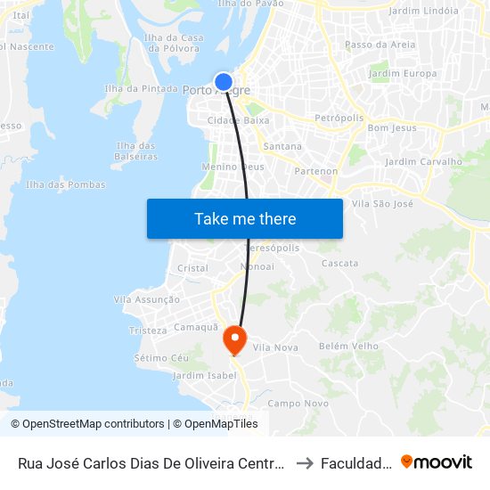 Rua José Carlos Dias De Oliveira Centro Histórico Porto Alegre - Rs 90010-111 Brasil to Faculdade Anhanguera map