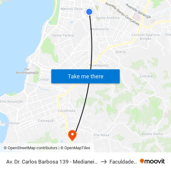 Av. Dr. Carlos Barbosa 139 - Medianeira Porto Alegre - Rs 90880-001 Brasil to Faculdade Anhanguera map