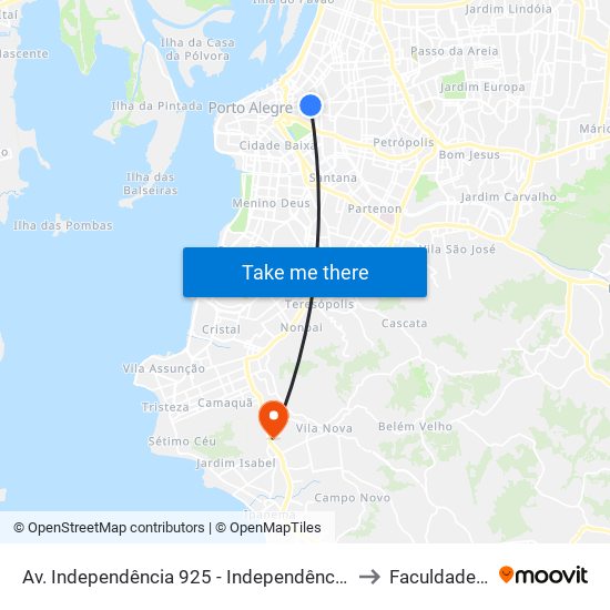 Av. Independência 925 - Independência Porto Alegre - Rs 90035-072 Brasil to Faculdade Anhanguera map