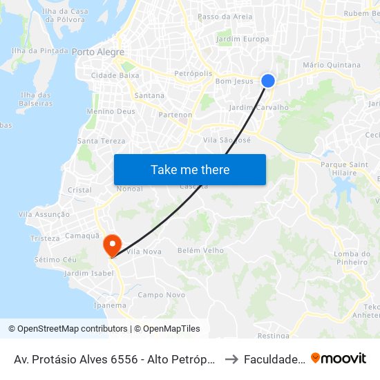 Av. Protásio Alves 6556 - Alto Petrópolis Porto Alegre - Rs 91210-280 Brasil to Faculdade Anhanguera map