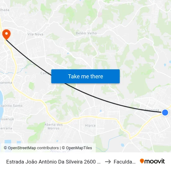 Estrada João Antônio Da Silveira 2600 Restinga Porto Alegre - Rio Grande Do Sul 91790 Brasil to Faculdade Anhanguera map