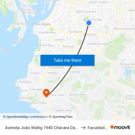 Avenida João Wallig 1940 Chácara Das Pedras Porto Alegre - Rs 91340-001 Brasil to Faculdade Anhanguera map