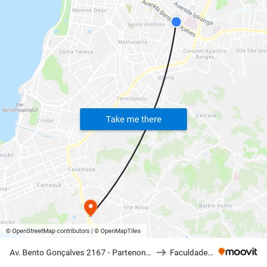 Av. Bento Gonçalves 2167 - Partenon Porto Alegre - Rs 90650-002 Brasil to Faculdade Anhanguera map