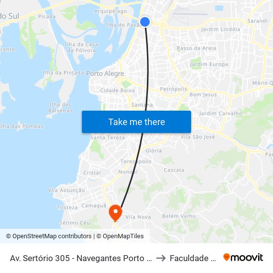 Av. Sertório 305 - Navegantes Porto Alegre - Rs 91020-001 Brasil to Faculdade Anhanguera map