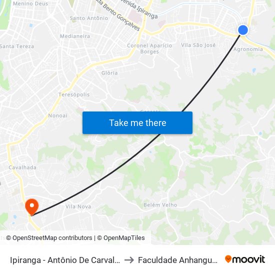 Ipiranga - Antônio De Carvalho to Faculdade Anhanguera map