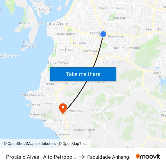 Protásio Alves - Alto Petrópolis Cb to Faculdade Anhanguera map