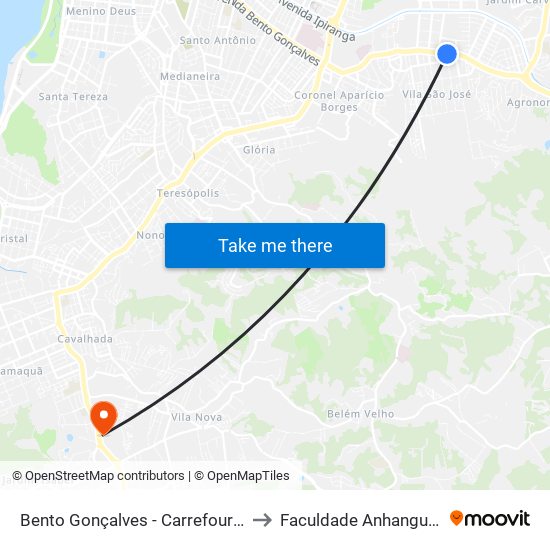 Bento Gonçalves - Carrefour Cb to Faculdade Anhanguera map