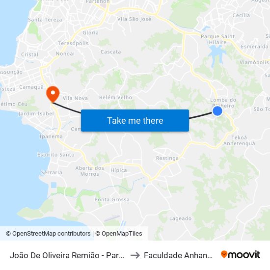 João De Oliveira Remião - Parada 15 to Faculdade Anhanguera map