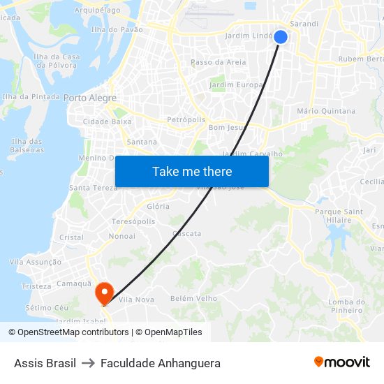 Assis Brasil to Faculdade Anhanguera map