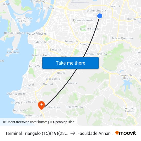 Terminal Triângulo (15)(19)(23)(27)(31) to Faculdade Anhanguera map