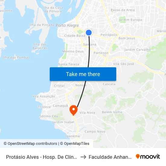 Protásio Alves - Hosp. De Clínicas Cb to Faculdade Anhanguera map