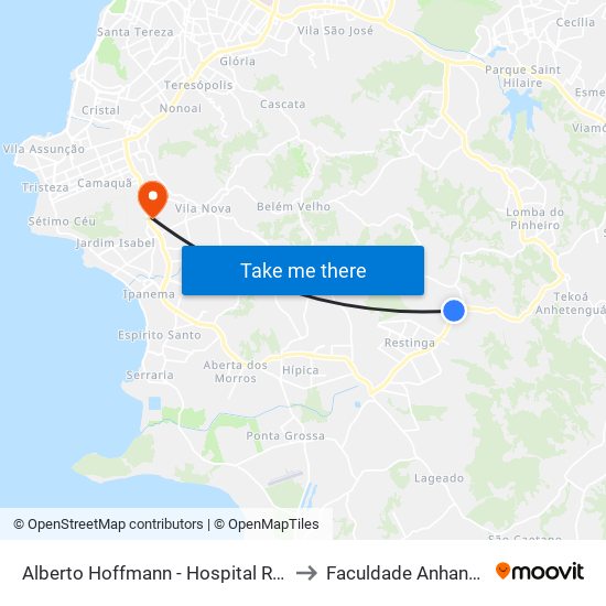 Alberto Hoffmann - Hospital Restinga to Faculdade Anhanguera map