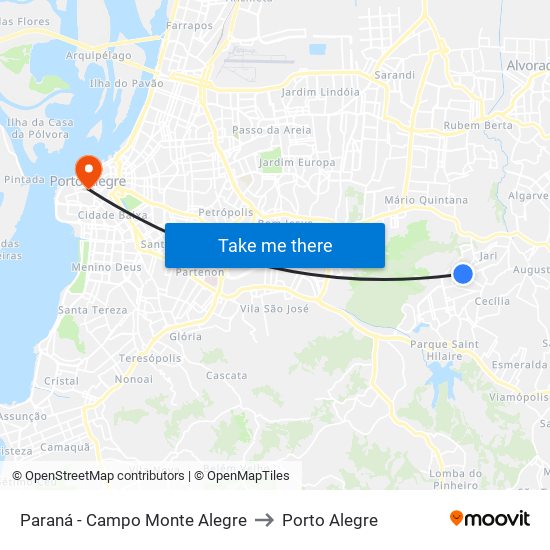 Paraná - Campo Monte Alegre to Porto Alegre map