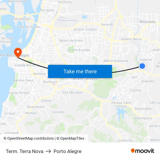 Term. Terra Nova to Porto Alegre map