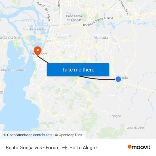 Bento Gonçalves - Fórum to Porto Alegre map