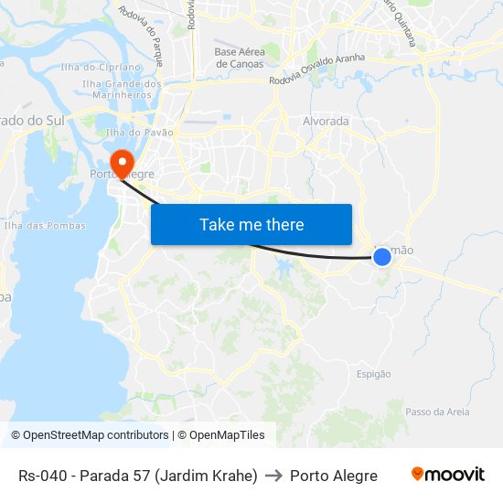 Rs-040 - Parada 57 (Jardim Krahe) to Porto Alegre map