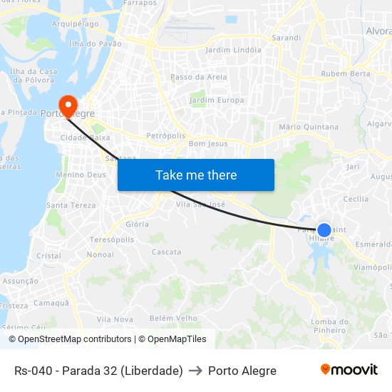 Rs-040 - Parada 32 (Liberdade) to Porto Alegre map