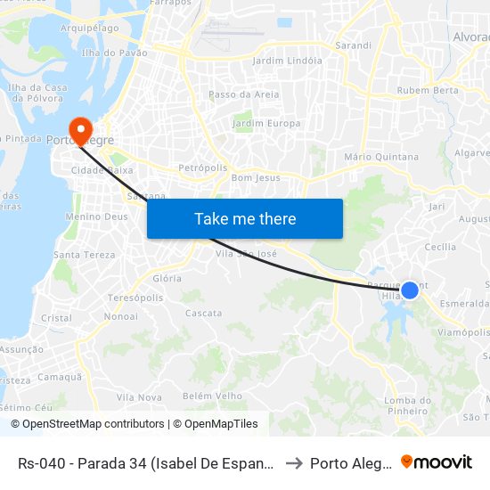 Rs-040 - Parada 34 (Isabel De Espanha) to Porto Alegre map