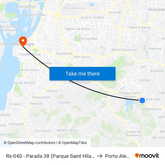 Rs-040 - Parada 38 (Parque Saint Hilaire) to Porto Alegre map