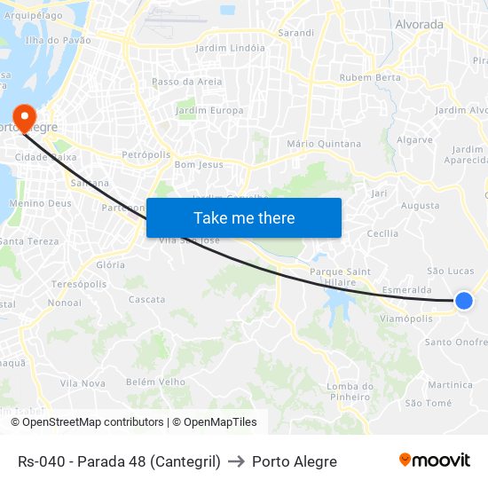 Rs-040 - Parada 48 (Cantegril) to Porto Alegre map